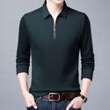 Men Long Sleeve Lapel Half Zip T Shirt