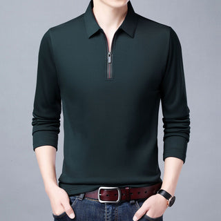 Buy green Men Long Sleeve Lapel Half Zip T Shirt