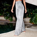 Women Silver Shiny Wide-leg Pants