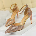 Women High Metallic Sequined Heels