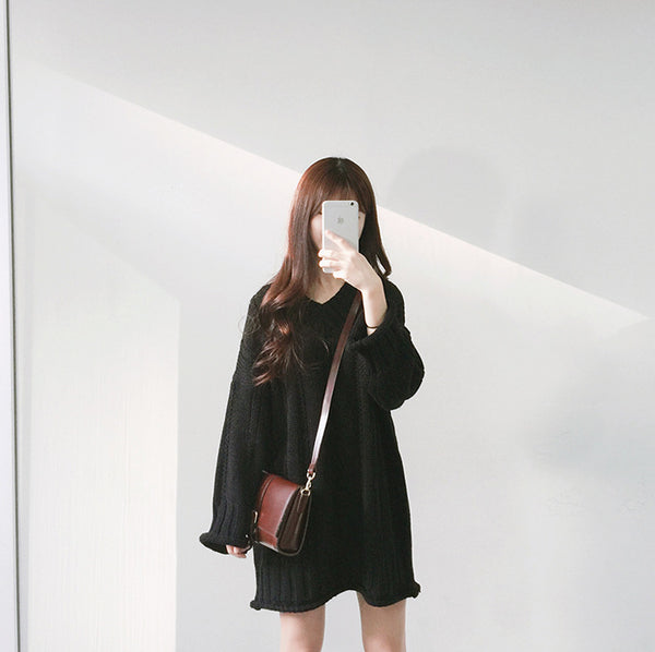 Women V-Neck Sweater Dress