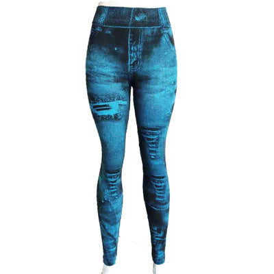 High Waist Tight Denim Printed Leggings