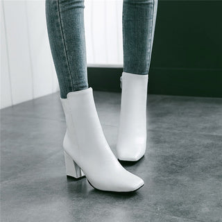 Buy white Women Thick Heeled Leather Boots