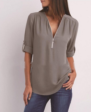 Buy gray Women&#39;s Long Sleeve Loose V-neck Shirt