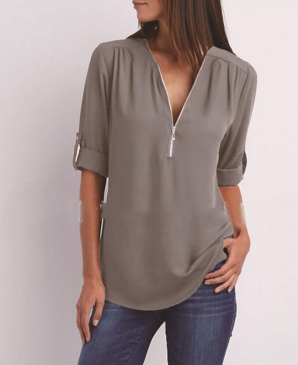 Women's Long Sleeve Loose V-neck Shirt