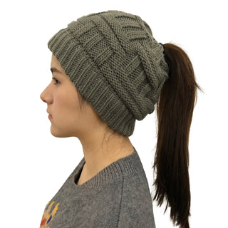 Buy gray Woolen Winter Hat with Ponytail Hole