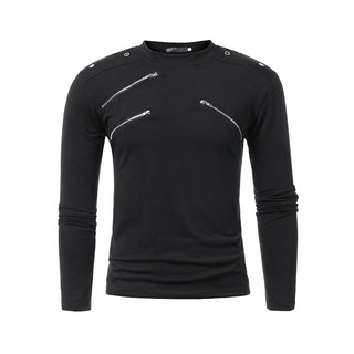 Buy black Men Multi Zipper Half High Collar T-shirt