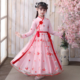 Buy pink Girls Antique Floral Belted Dress