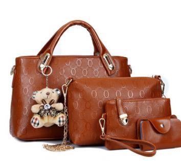 Four Piece PU Leather Solid Color Bag Set