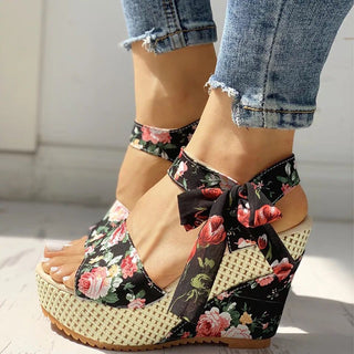 Mesh Bow Textured High Heel Patterned Sandals