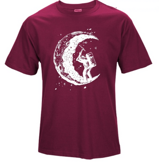 Buy claret-red Men&#39;s Digging The Moon Print Casual T Shirt