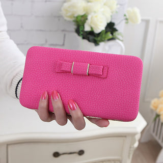 Buy bright-pink Women Bowknot Clutch Long Wallet