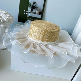 Buy light-apricot Women Silk-Edged Summer Straw Hat