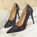 Pointed Sequined High Textured Heels