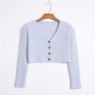 Buy blue Cropped V Neck Cardigan Sweater