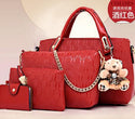 Four Piece PU Leather Solid Color Bag Set