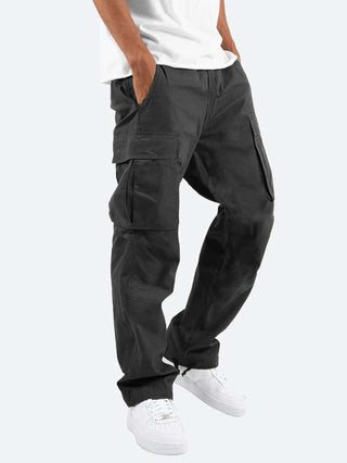 Buy black Men&#39;s Drawstring Multi-pocket Casual Pants