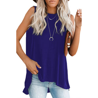 Buy blue Round Neck Sleeveless Irregular Pullover Top