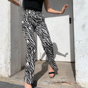 Black and White Zebra Pattern Straight-leg Pants