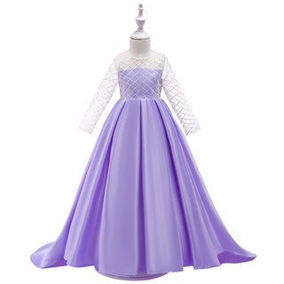 Buy light-purple Mesh Long Sleeve Trailing Girls&#39; Dress