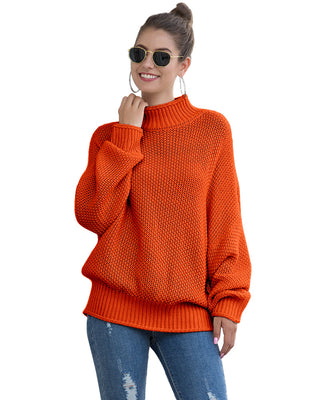 Buy orange Turtleneck Knitted Loose Sweater