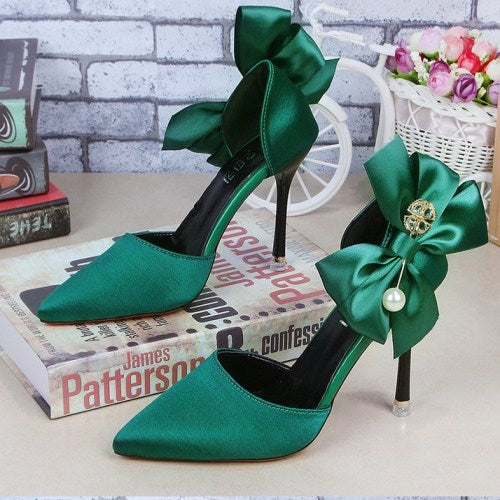 Women Floral Ribbon Pointed High Heels