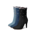 Women Shredded Denim Heeled Boots