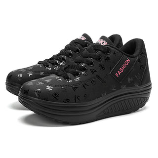 Buy all-black Women&#39;s Platform Lace-up Casual Sneakers