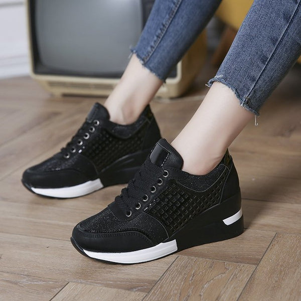 Sequined Leather Mesh Patterned Sneakers