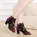 Women Thick Lace Open Toe Heel Shoes