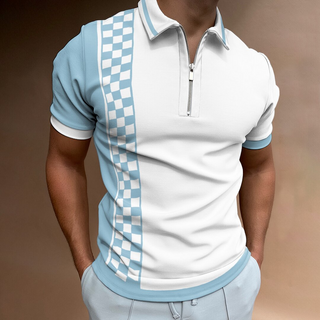 Buy blue Men Checkers Patterned Short Sleeve Polo Shirt