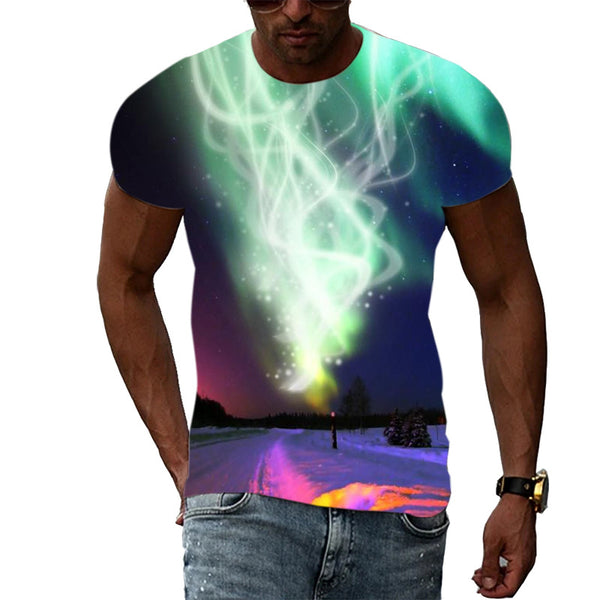 Trend Print Men's Aurora Pattern 3d T-Shirt