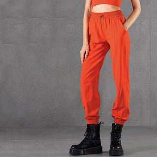 Buy orange High Waist Elasticated Solid Color Sweatpants