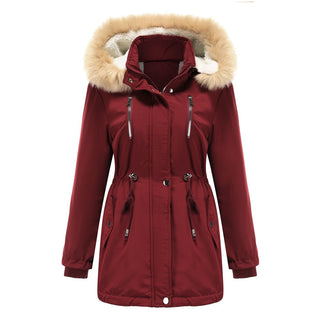 Buy wine-red Women Detachable Hooded Winter Jackets