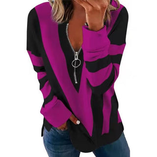 Buy purple V-neck Zipper Printing Long-sleeved Sweatshirt