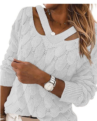 Buy white Feather Patterned Netted V-neck Off-the-shoulder Sweater