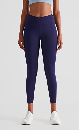 Buy navy-blue Double Waist Cross Over Nylon Leggings