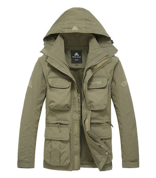 Buy khaki Men Waterproof Multi-Pocket Jacket