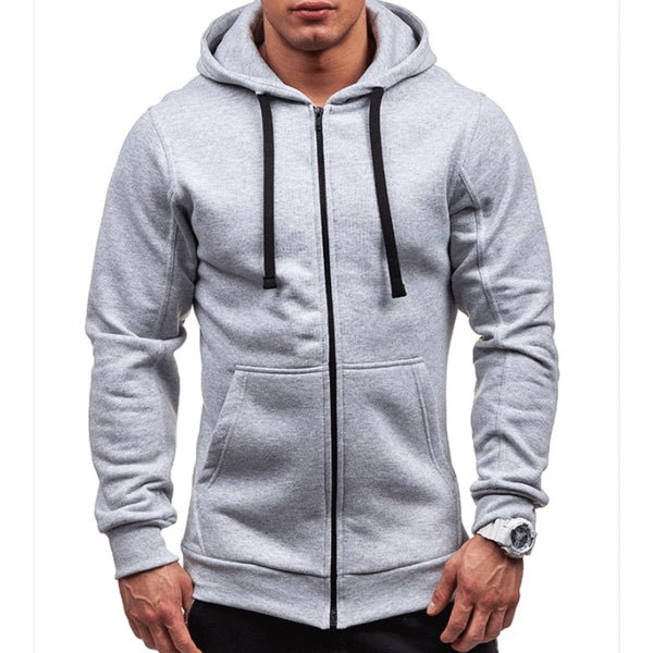 Men Casual Zippered Pullover Hoodie