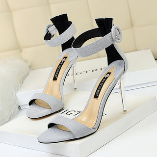 Buy silver Sequined Rubber Imitation Leather High Heels