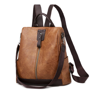 Buy caramel Soft Mid-Zipper Leather Backpack