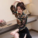 Patterned Chiffon Net Puff Sleeve Top