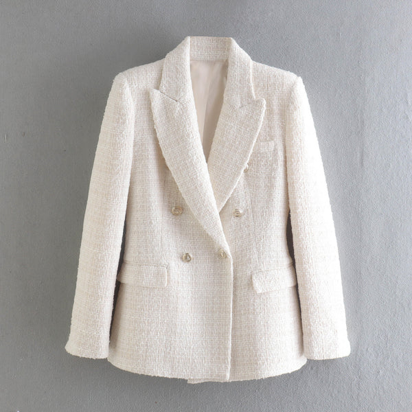 Woolen Textured Double-breasted Blazer