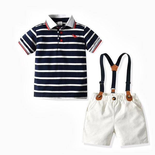 Boys' Short-sleeved T-shirt Suspender Pants