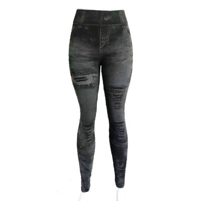 High Waist Tight Denim Printed Leggings