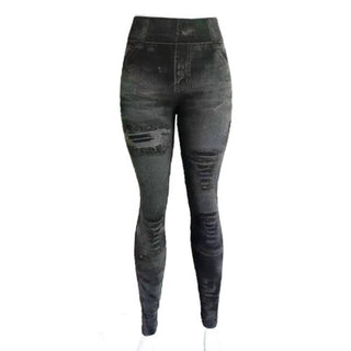 Buy black High Waist Tight Denim Printed Leggings