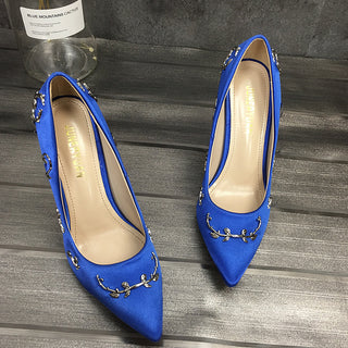 Buy blue Stiletto Pointed Floral Clipped High Heels