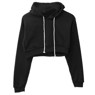 Cropped Solid-Coloured Drawstring Hoodie