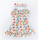 Girls Food Printed Puffed Sleeve Dress