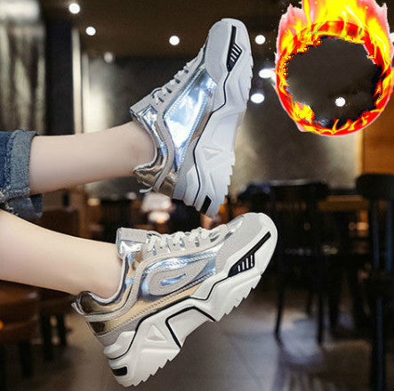 Shiny Lined Thick Heeled Platform Sneakers